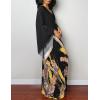 imageBsubseach Women Ethnic Print Kaftan Beach Dress Plus Size Swimsuit Cover UpBlack Feather