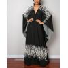 imageBsubseach Women Ethnic Print Kaftan Beach Dress Plus Size Swimsuit Cover UpBlack White