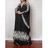 imageBsubseach Women Ethnic Print Kaftan Beach Dress Plus Size Swimsuit Cover UpBlack White