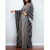 imageBsubseach Women Ethnic Print Kaftan Beach Dress Plus Size Swimsuit Cover UpBlack White Stripe