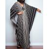 imageBsubseach Women Ethnic Print Kaftan Beach Dress Plus Size Swimsuit Cover UpBlack White Stripe