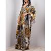 imageBsubseach Women Ethnic Print Kaftan Beach Dress Plus Size Swimsuit Cover UpBlack Yellow