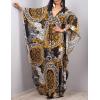 imageBsubseach Women Ethnic Print Kaftan Beach Dress Plus Size Swimsuit Cover UpBlack Yellow