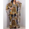 imageBsubseach Women Ethnic Print Kaftan Beach Dress Plus Size Swimsuit Cover UpBlack Yellow