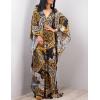 imageBsubseach Women Ethnic Print Kaftan Beach Dress Plus Size Swimsuit Cover UpBlack Yellow
