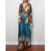 imageBsubseach Women Ethnic Print Kaftan Beach Dress Plus Size Swimsuit Cover UpBlue Coffee Leopard