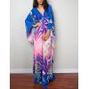 imageBsubseach Women Ethnic Print Kaftan Beach Dress Plus Size Swimsuit Cover UpBlue Pink Floral