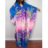imageBsubseach Women Ethnic Print Kaftan Beach Dress Plus Size Swimsuit Cover UpBlue Pink Floral