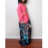 imageBsubseach Women Ethnic Print Kaftan Beach Dress Plus Size Swimsuit Cover UpBlue Pink Flower