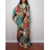 imageBsubseach Women Ethnic Print Kaftan Beach Dress Plus Size Swimsuit Cover UpBlue Red Chain