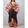 imageBsubseach Women Ethnic Print Kaftan Beach Dress Plus Size Swimsuit Cover UpBrown Flower
