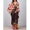 imageBsubseach Women Ethnic Print Kaftan Beach Dress Plus Size Swimsuit Cover UpBrown Flower