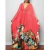 imageBsubseach Women Ethnic Print Kaftan Beach Dress Plus Size Swimsuit Cover UpButterfly Red
