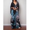 imageBsubseach Women Ethnic Print Kaftan Beach Dress Plus Size Swimsuit Cover UpGrey Blue Print