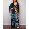 imageBsubseach Women Ethnic Print Kaftan Beach Dress Plus Size Swimsuit Cover UpGrey Blue Print