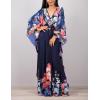 imageBsubseach Women Ethnic Print Kaftan Beach Dress Plus Size Swimsuit Cover UpNavy Flower