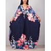 imageBsubseach Women Ethnic Print Kaftan Beach Dress Plus Size Swimsuit Cover UpNavy Flower