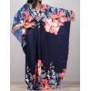 imageBsubseach Women Ethnic Print Kaftan Beach Dress Plus Size Swimsuit Cover UpNavy Flower