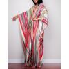 imageBsubseach Women Ethnic Print Kaftan Beach Dress Plus Size Swimsuit Cover UpRainbow Stripe