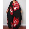 imageBsubseach Women Ethnic Print Kaftan Beach Dress Plus Size Swimsuit Cover UpRed Flower