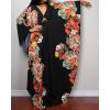 imageBsubseach Women Ethnic Print Kaftan Beach Dress Plus Size Swimsuit Cover UpRed Peony