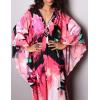 imageBsubseach Women Ethnic Print Kaftan Beach Dress Plus Size Swimsuit Cover UpRose Red Floral