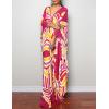 imageBsubseach Women Ethnic Print Kaftan Beach Dress Plus Size Swimsuit Cover UpRose Red Yellow