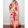 imageBsubseach Women Ethnic Print Kaftan Beach Dress Plus Size Swimsuit Cover UpRose Red Yellow