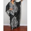 imageBsubseach Women Ethnic Print Kaftan Beach Dress Plus Size Swimsuit Cover UpWhite Striped