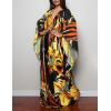 imageBsubseach Women Ethnic Print Kaftan Beach Dress Plus Size Swimsuit Cover UpYellow Floral