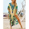 imageBsubseach Women Printed Short Sleeve Beach Kaftan Dress Loose V Neck Bikini Swimsuit Cover Up for Swimwear