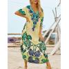 imageBsubseach Women Printed Short Sleeve Beach Kaftan Dress Loose V Neck Bikini Swimsuit Cover Up for Swimwear