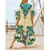 imageBsubseach Women Printed Short Sleeve Beach Kaftan Dress Loose V Neck Bikini Swimsuit Cover Up for Swimwear