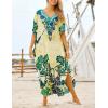 imageBsubseach Women Printed Short Sleeve Beach Kaftan Dress Loose V Neck Bikini Swimsuit Cover Up for Swimwear