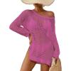 imageBsubseach Crochet Cover Up for Swimwear Women Pool Swimsuit Coverup Long Sleeve Beach Knit TopsRose Red