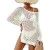 imageBsubseach Crochet Cover Up for Swimwear Women Pool Swimsuit Coverup Long Sleeve Beach Knit TopsWhite