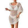 imageBsubseach Crochet Coverups for Women See Through Knitted Bathing Suit Cover Up Bikini Swimwear Mesh Beach DressWhite