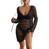 imageBsubseach Crochet Swimsuit Cover Up Hollow Out Bathing Suit Coverup for Women Sexy Summer OutfitBlack
