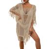 imageBsubseach Sheer Beach Cover Ups for Women Swimwear Fringe Hollow Out Swimsuit Coverup Sexy Beach Bathing Suit Cover UpApricot