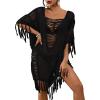 imageBsubseach Sheer Beach Cover Ups for Women Swimwear Fringe Hollow Out Swimsuit Coverup Sexy Beach Bathing Suit Cover UpBlack
