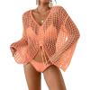 imageBsubseach Women Crochet Swim Cover Up Long Sleeve Beach Cover Up Bathing Suits Knit Drawstring Ruched CropOrange