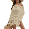 imageBsubseach Women Swimsuit Crochet Swim Cover Up Summer Bathing Suit Swimwear Knit Pullover Beach DressApricot