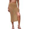imageBsubseach Womens Swimsuit Crochet Skirt Cover Up Knit Drawstring Bikini Wrap Swimwear Side Slit Maxi Beach SkirtsKhaki