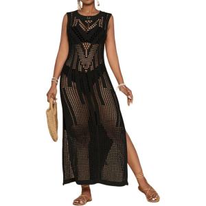 imageBsubseach Crochet Beach Cover Ups for Women Hollow Out Sleeveless Swimsuit Cover Up Swimwear Bikini Coverup DressBlack