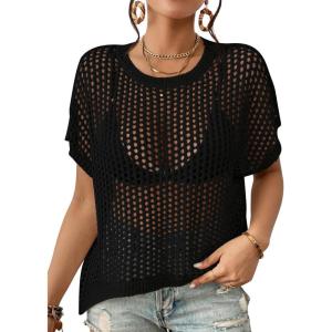 imageBsubseach Crochet Cover Ups for Swimwear Women Hollow Out Knit Bikini Beach Swimsuit Cover Up Summer Crochet TopBlack