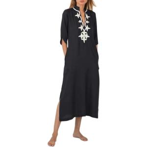 imageBsubseach Kaftan Dresses for Women Bathing Suit Cover Ups Plus Size Caftan BeachwearGblack