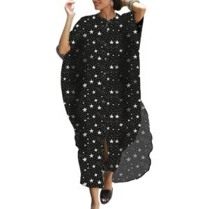 imageBsubseach Kaftan Dresses for Women Beach Cover Up Caftans for Women Long Button Up Shirt Kaftan DressesAblack Star