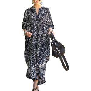 imageBsubseach Kaftan Dresses for Women Beach Cover Up Caftans for Women Long Button Up Shirt Kaftan DressesAblack White