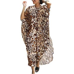 imageBsubseach Kaftan Dresses for Women Beach Cover Up Caftans for Women Long Button Up Shirt Kaftan DressesAleopard Pattern
