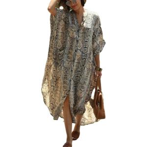 imageBsubseach Kaftan Dresses for Women Beach Cover Up Caftans for Women Long Button Up Shirt Kaftan DressesAsnake Pattern